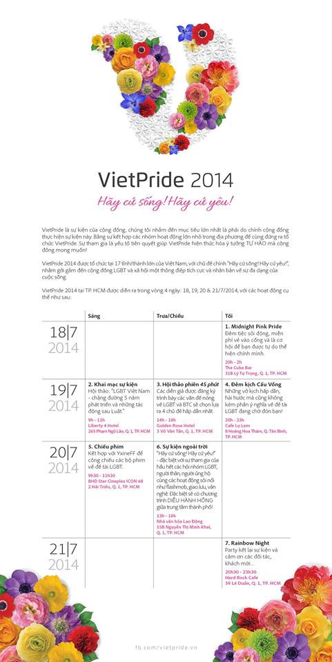 Lich trinh chi tiet cua VietPride 2014 tai Sai Gon