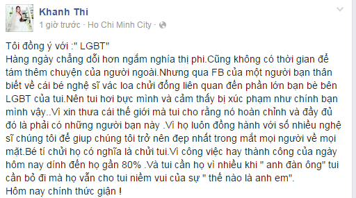 Khanh Thi:  LGBT bi xuc pham cung giong nhu toi bi xuc pham vay 