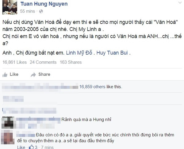 Ca si Tuan Hung mang My Linh, Huy Tuan
