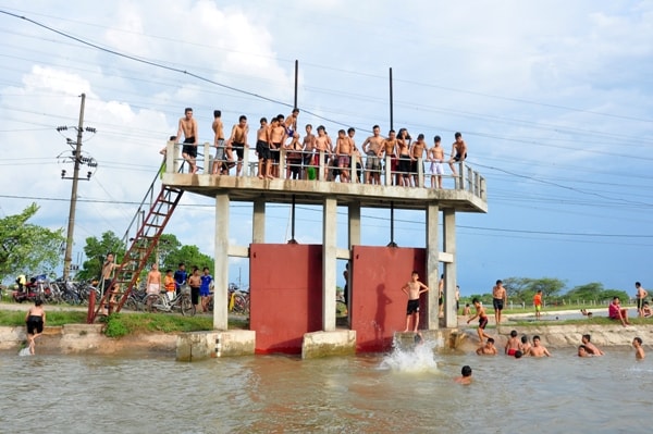 Trai trang Ha thanh lieu linh nhay cau o muong nuoc nong nghiep