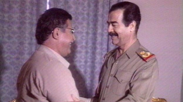 Talabani meeting the Iraqi dictator Saddam Hussein