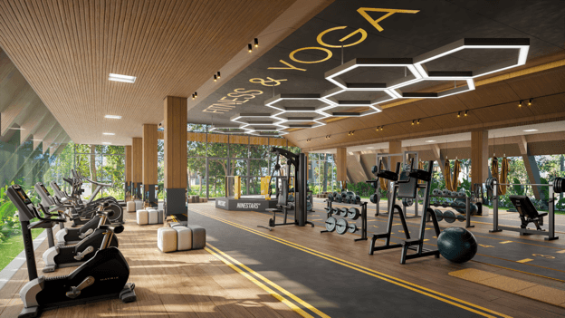 Khu tập gym và yoga hiện đại, rộng 300m2 sẽ có tại đảo Châu Âu.