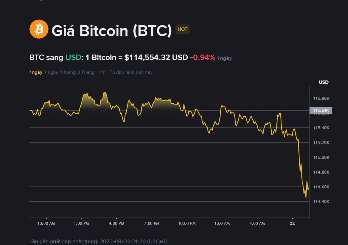Giá Bitcoin hôm nay 22.9: Thị trường điều chỉnh trước dữ liệu lạm phát PCE 