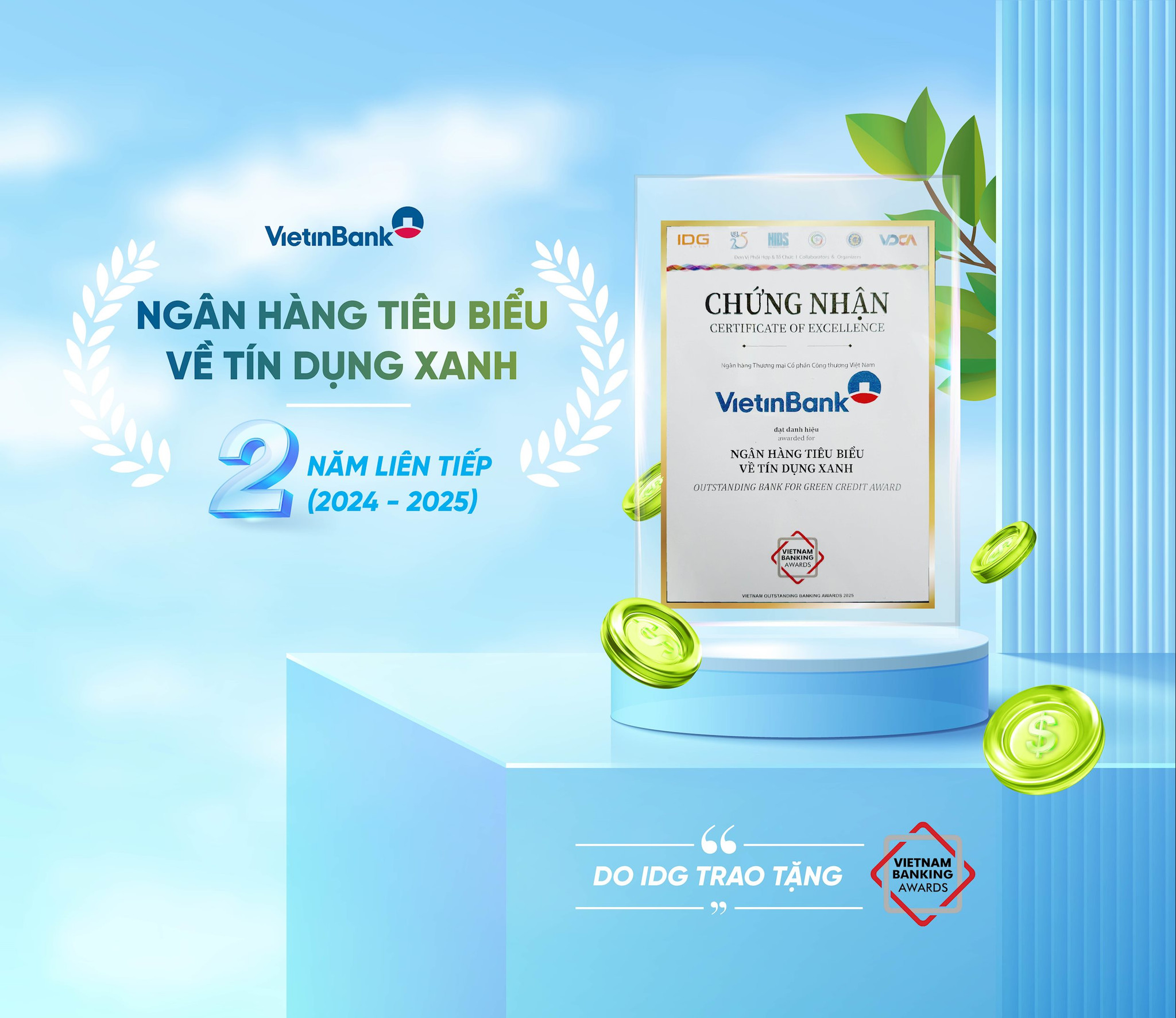 Tích cực thúc đẩy các giải pháp tài trợ cho lĩnh vực phát triển bền vững, VietinBank được bình chọn là Ngân hàng tiêu biểu về tín dụng xanh 2025.