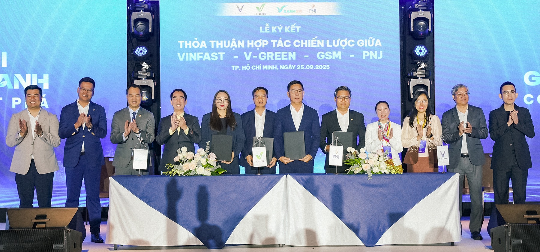 PNJ đã chính thức ký kết thỏa thuận hợp tác với ba đối tác chiến lược gồm: VinFast, GSM và V-Green.