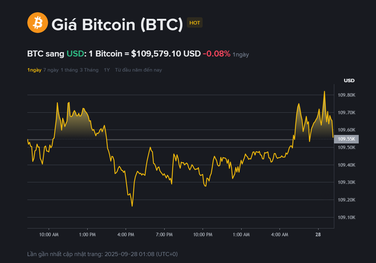 Giá Bitcoin hôm nay 28.9: Chưa vượt nổi 110.000 USD, niềm tin ‘Uptober’ nhen nhóm 