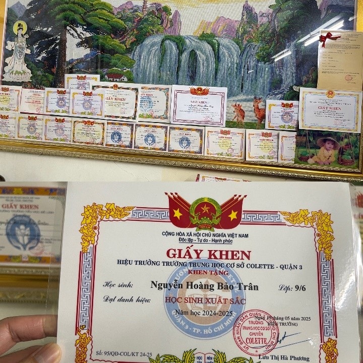 Đoàn CBNV Tân Hiệp Phát được em Nguyễn Hoàng Bảo Trân, Quận 3 khoe góc thành tích “khủng”