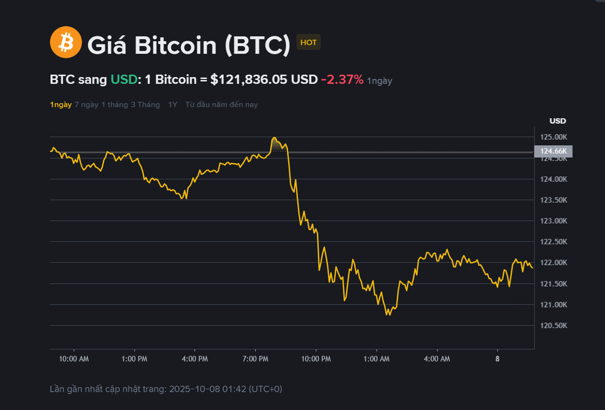 Giá Bitcoin hôm nay (8.10): Đà tăng nóng chững lại 