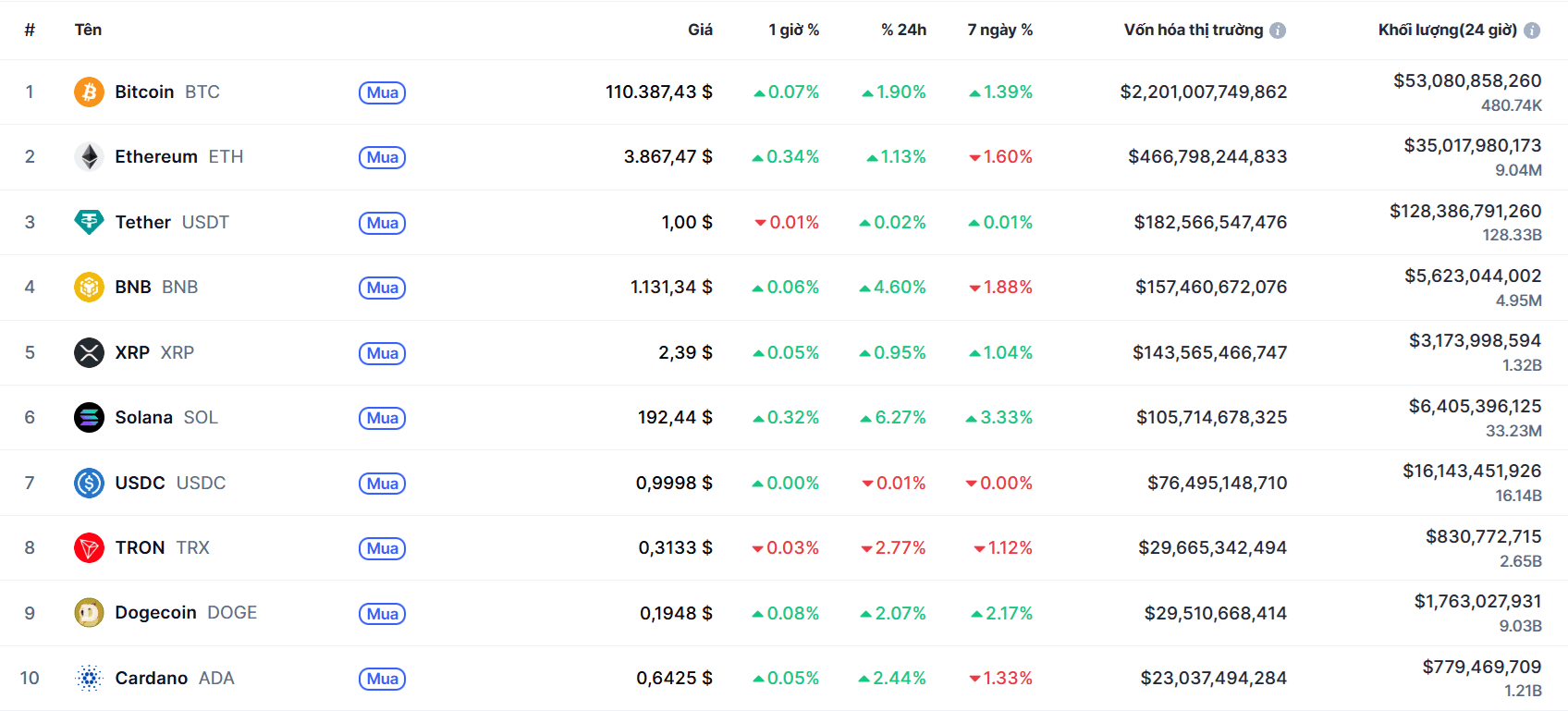 top 10 đông coin 24.10