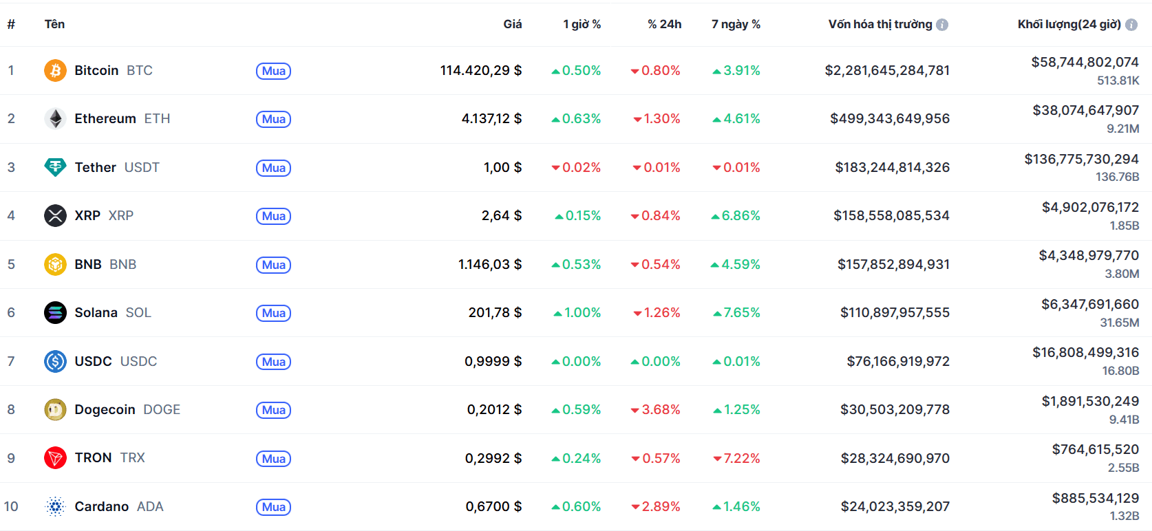top 10 đông coin 28.10