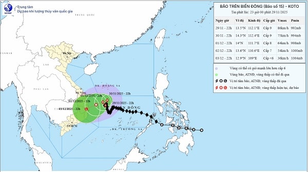 Thời tiết hôm nay 30.11: Bão số 15 gần như đứng yên trên Biển Đông, miền Trung cần đề phòng 