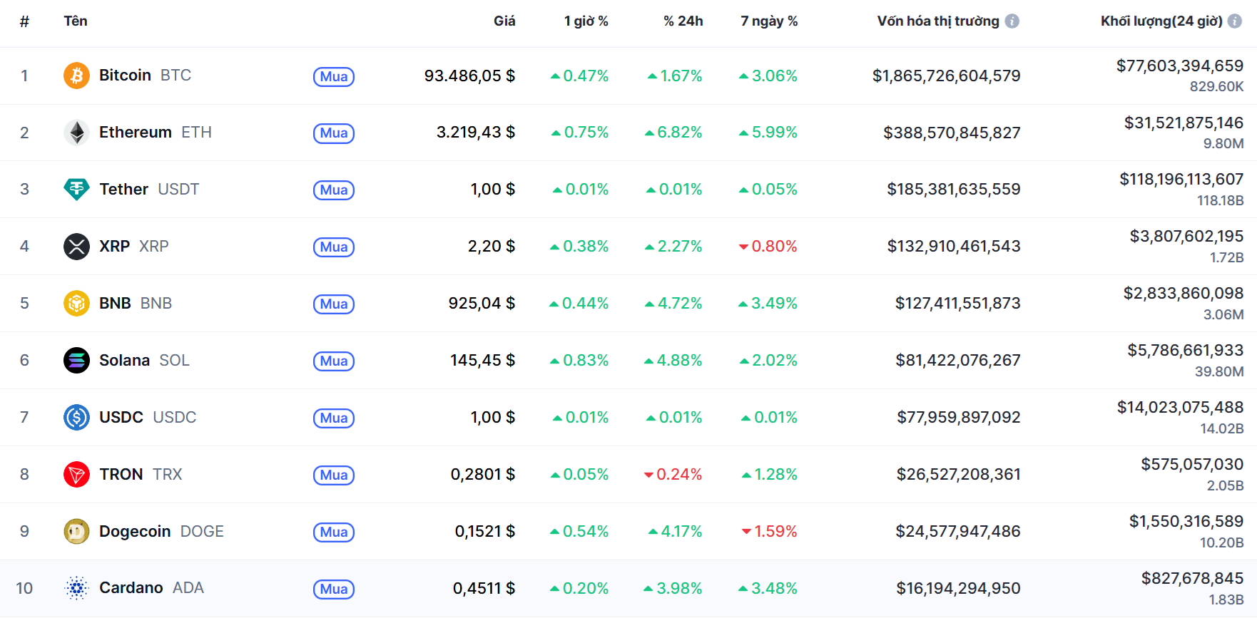 top 10 đông coin