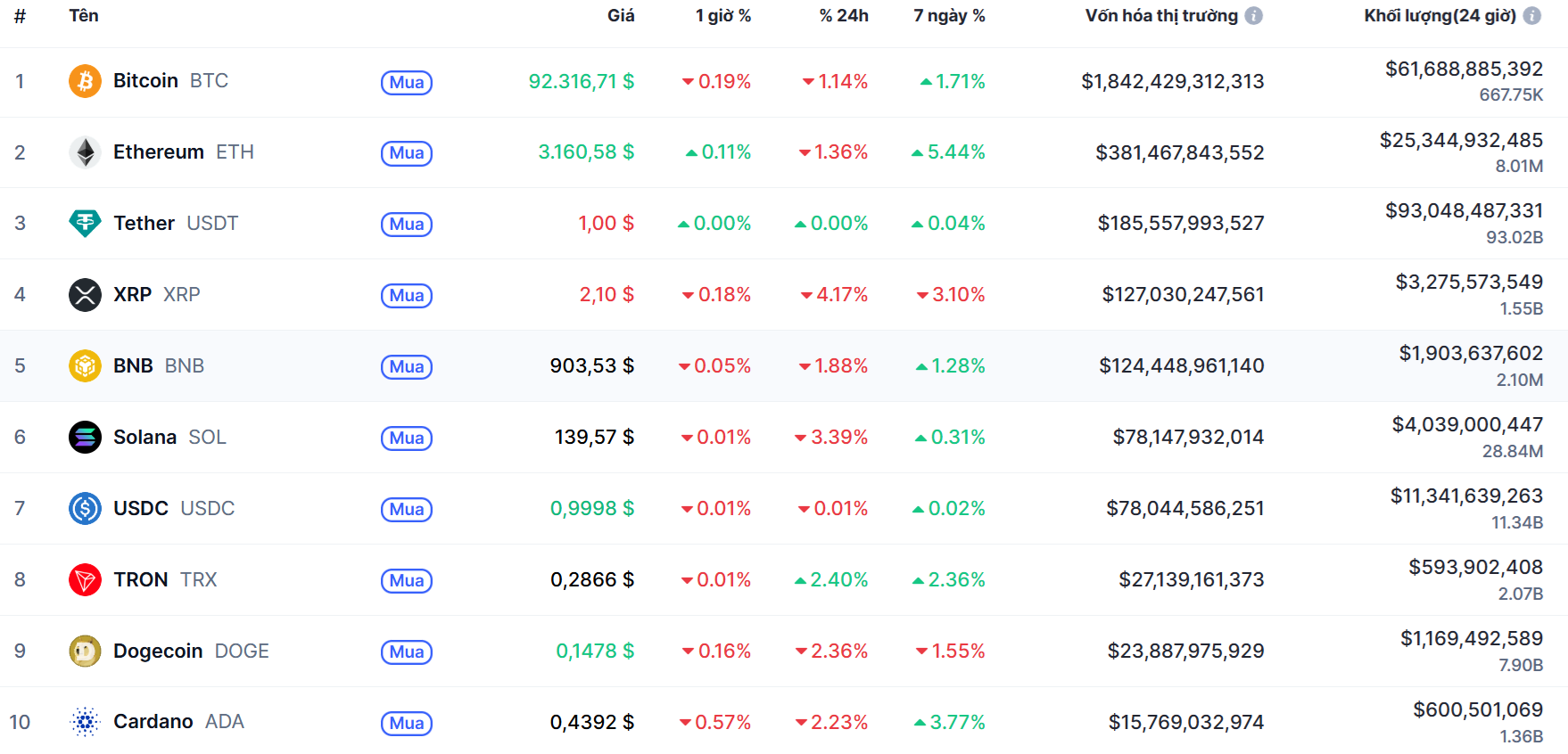 top 10 đồn g coin