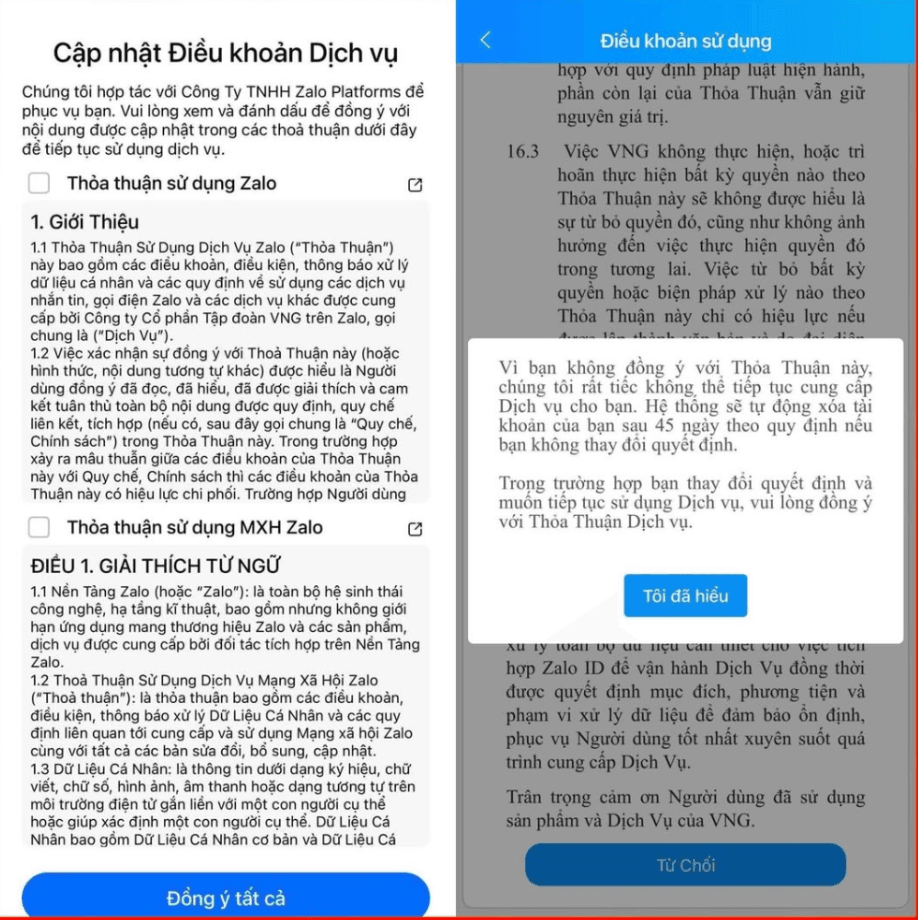 Zalo thông báo điều khoản sử dụng mới
