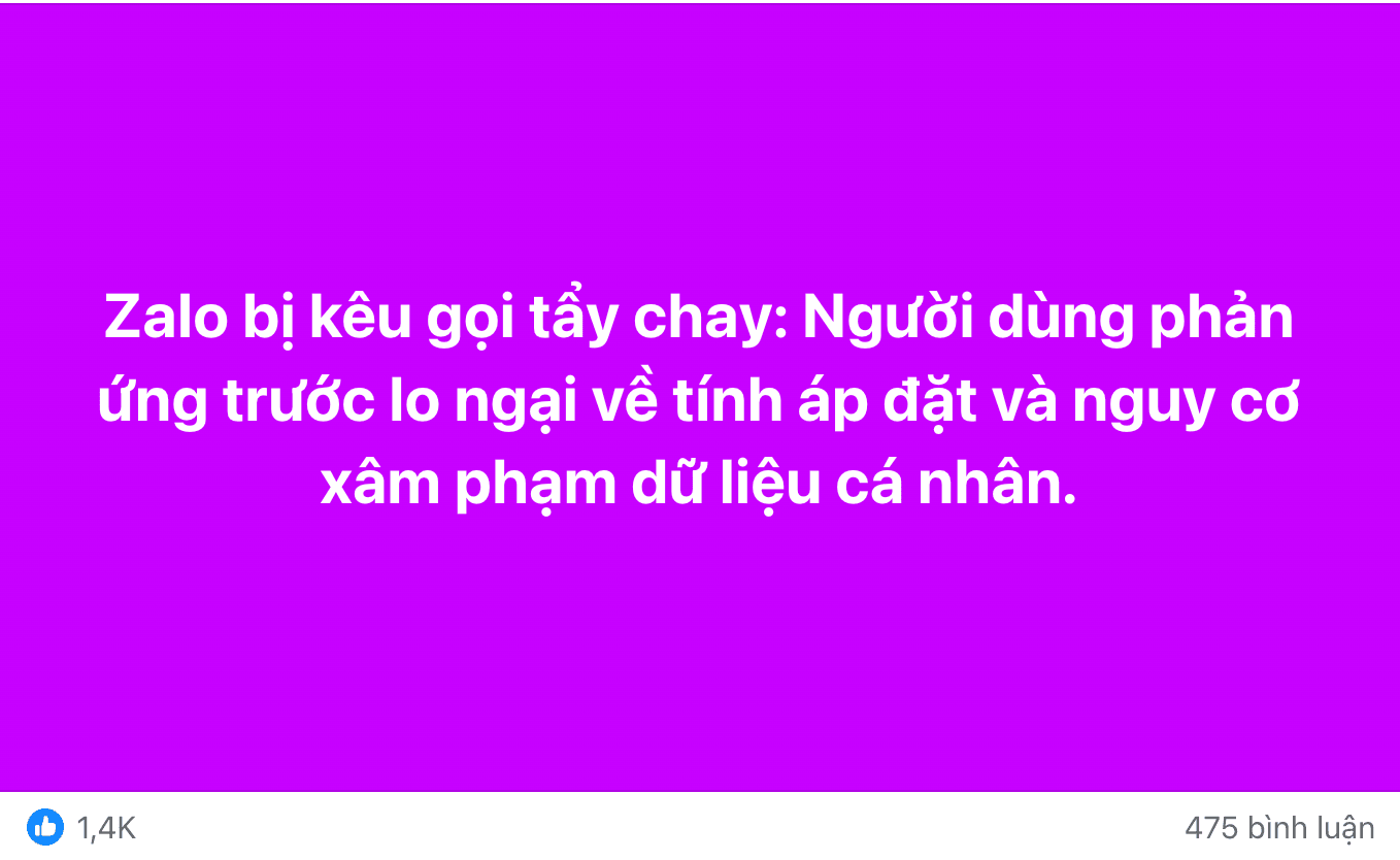 Zalo bị một số tài khoản kêu gọi tẩy chay
