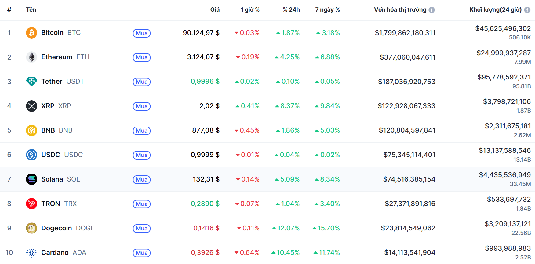 Top 10 dồdng coin