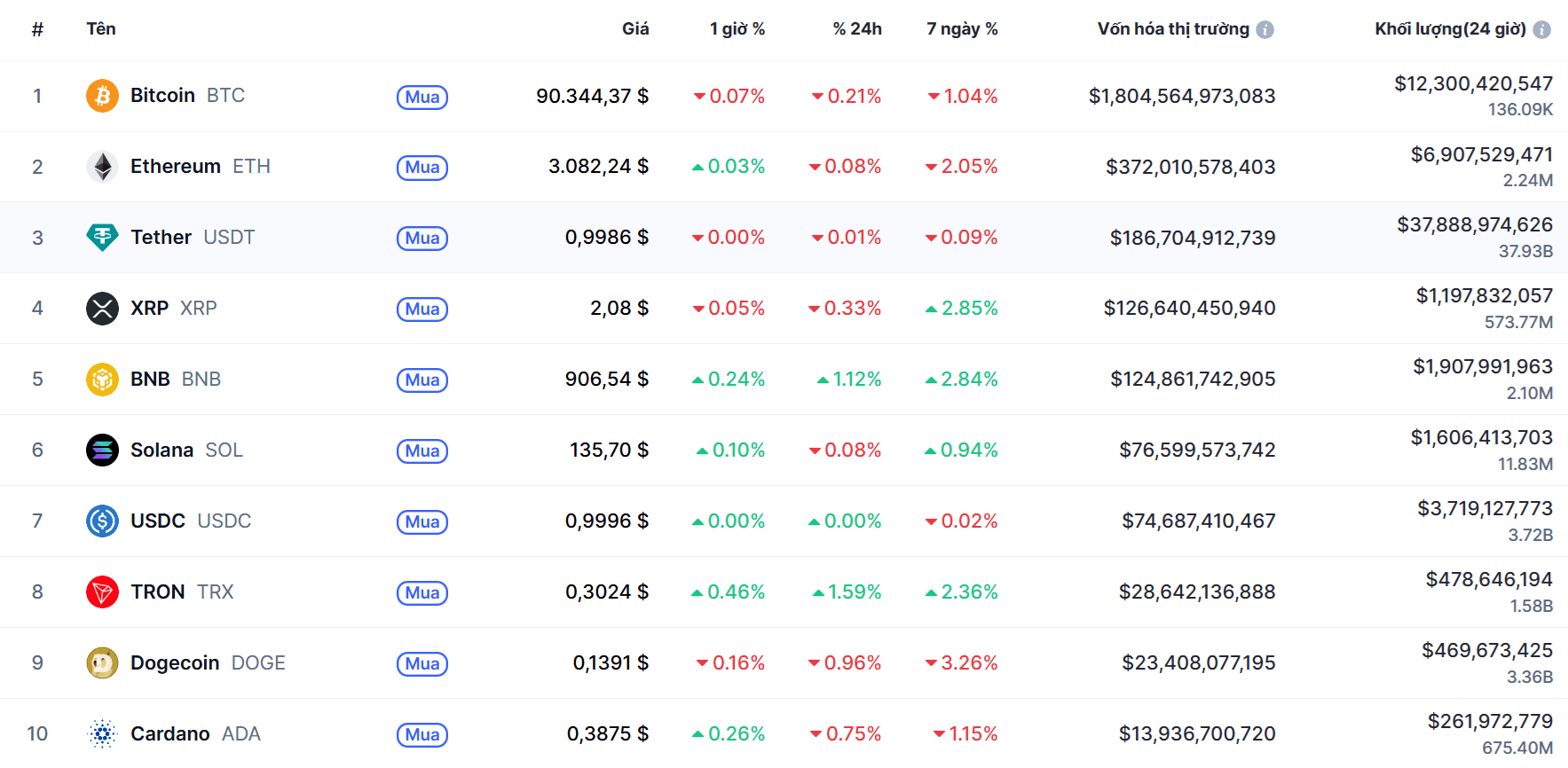 Top 10 dồdng coin