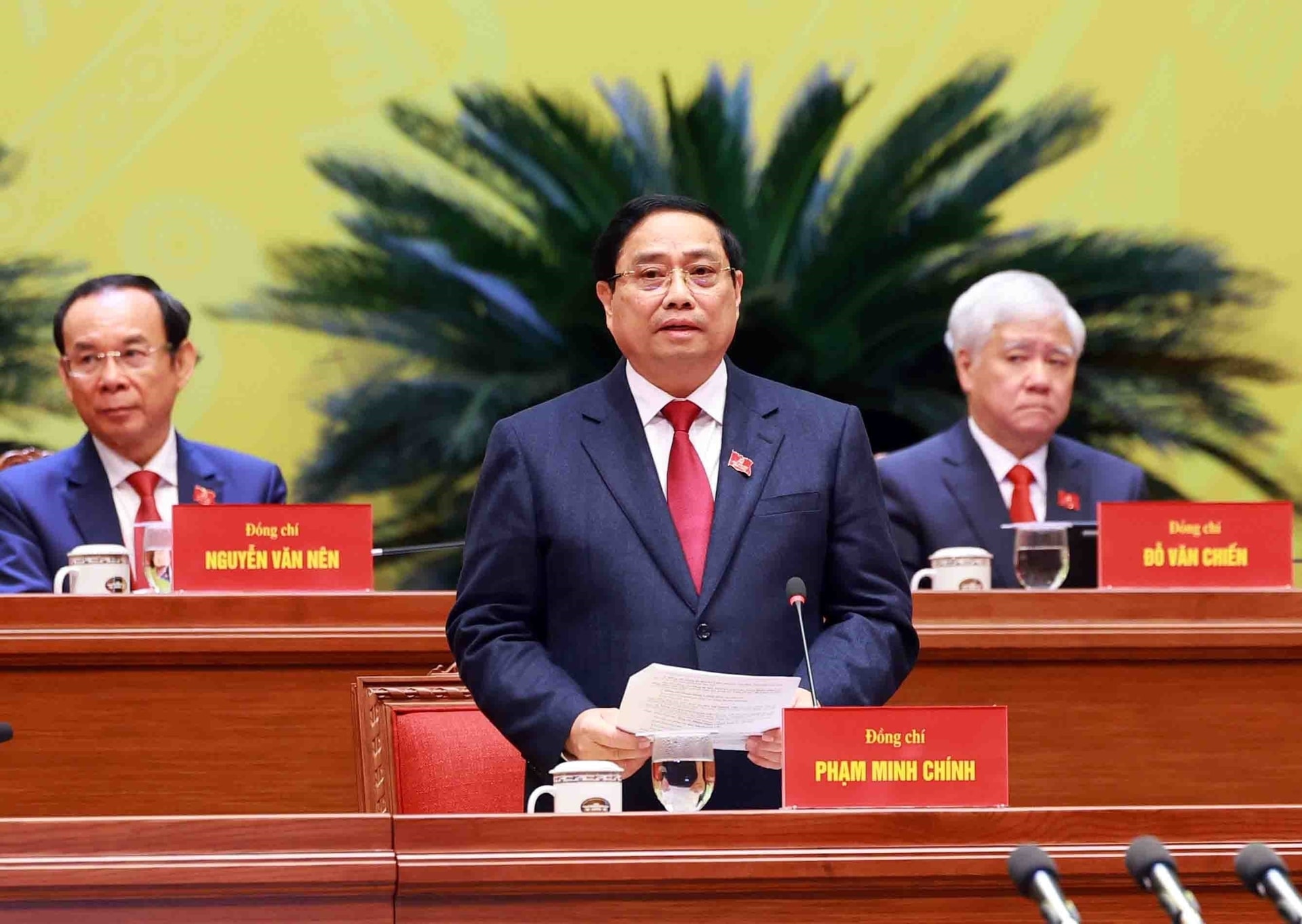 Đồng chí Phạm Minh Chính, Ủy viên Bộ Chính trị, Thủ tướng Chính phủ thay mặt Đoàn Chủ tịch điều hành phiên khai mạc Đại hội -Ảnh: TTXVN