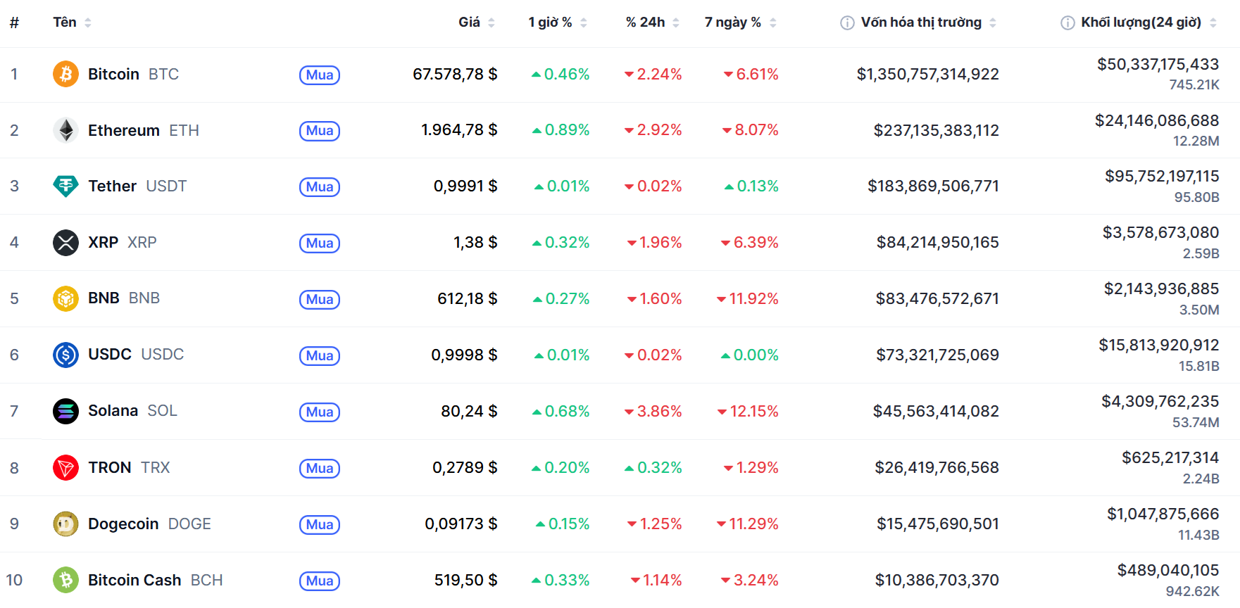 Top 10 dồdng coin