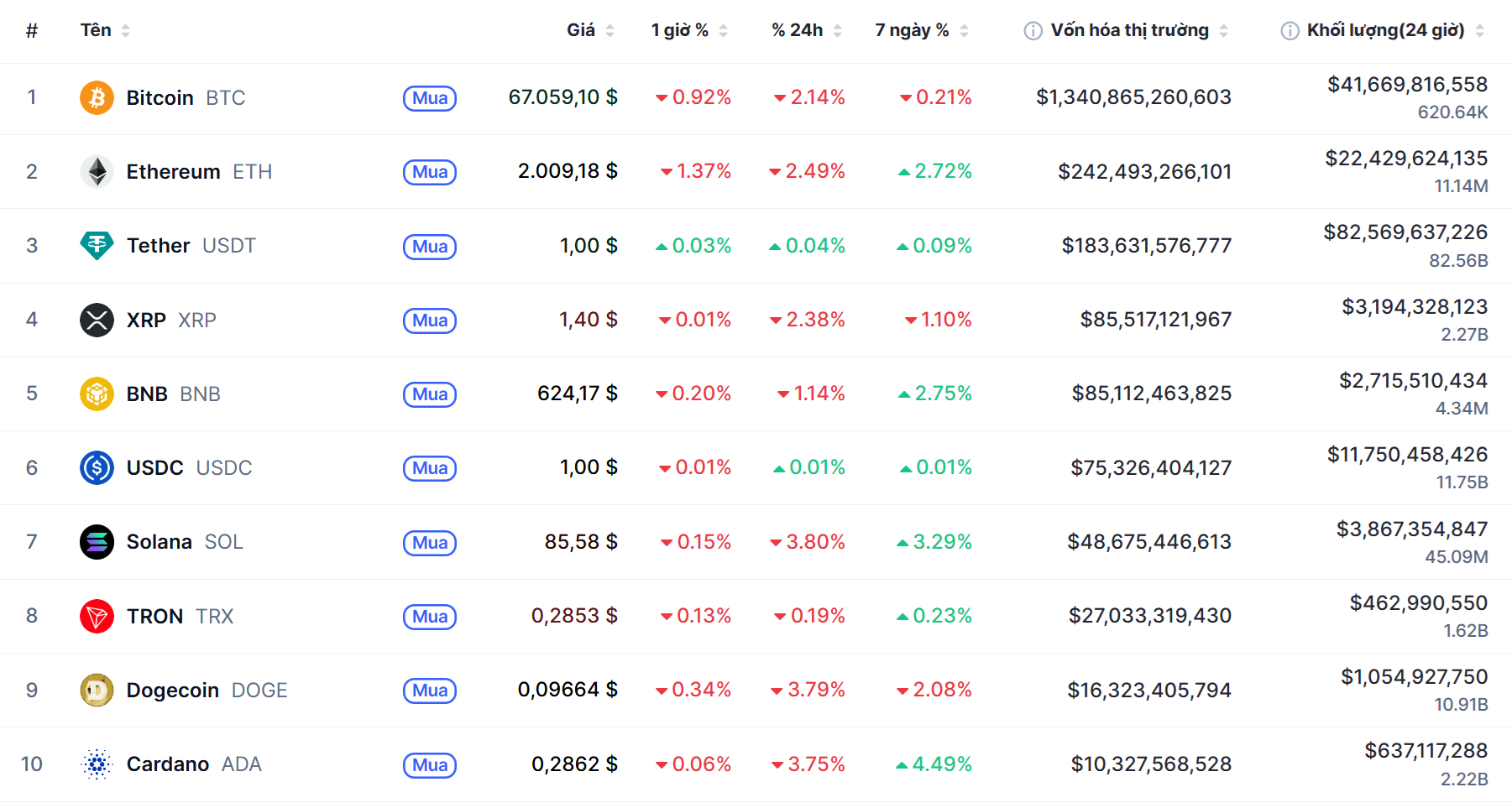 Top 10 dồdng coin