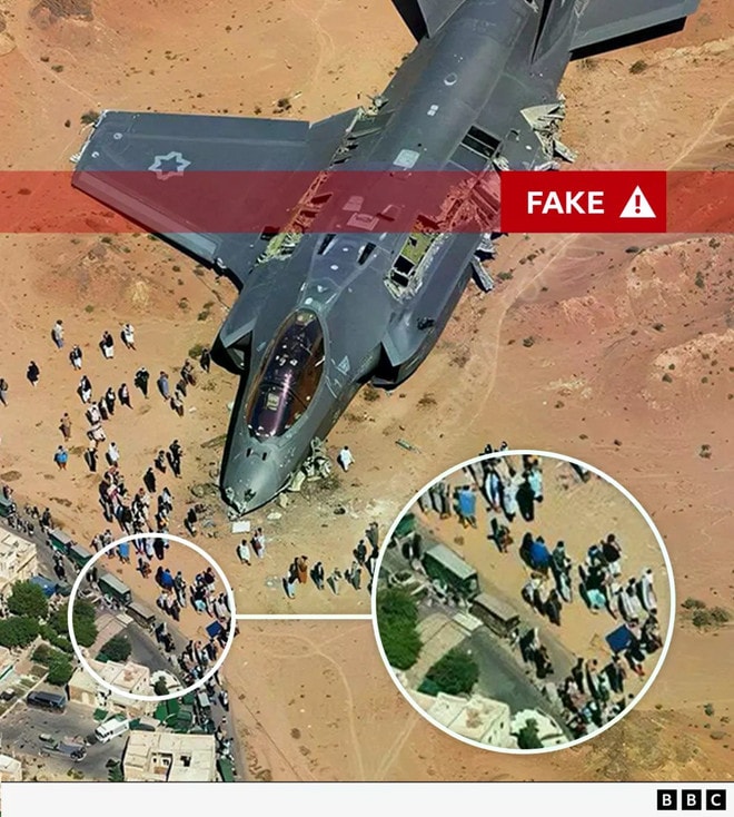 Tin giả liên quan đến xung đột Israel – Iran lan truyền trên mạng. (Nguồn: BBC)