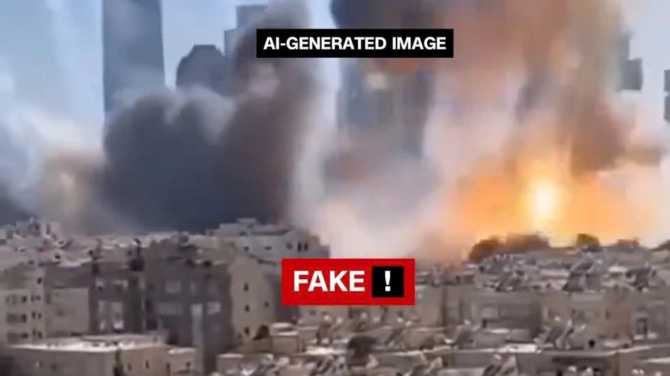 Nhiều video giả về cuộc xung đột giữa Mỹ, Israel và Iran được chia sẻ hàng triệu lần trên mạng xã hội. Ảnh: CNN.
