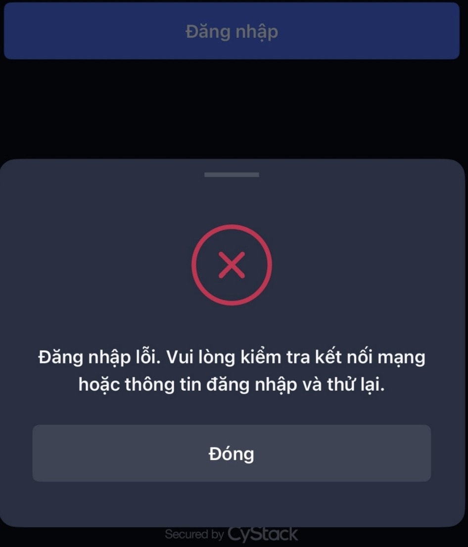 Không thể đăng nhập vào ứng dụng sàn tiền số ONUS.