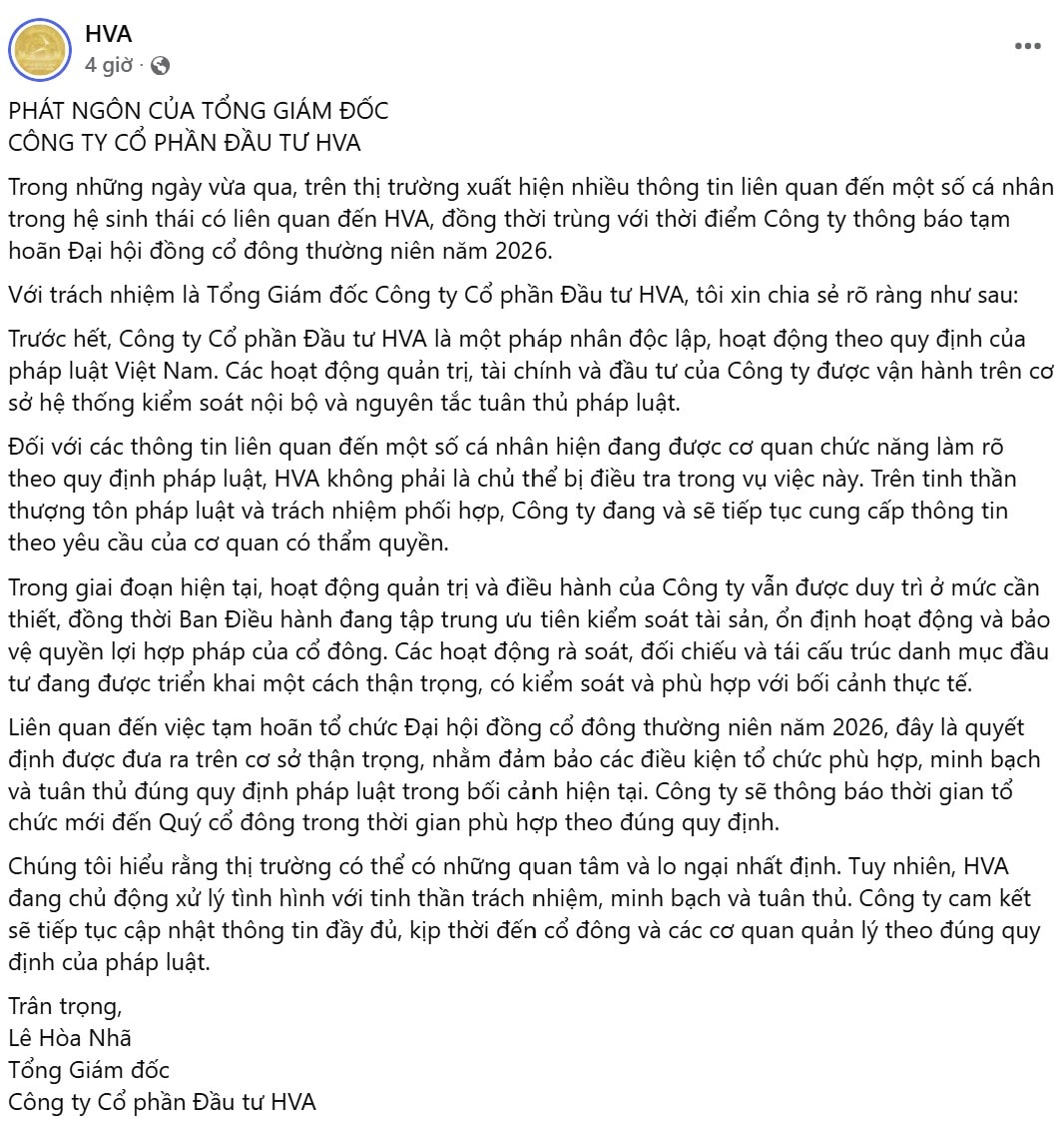 Phát ngôn của Tổng giám đốc HVA - ông Lê Hòa Nhã.