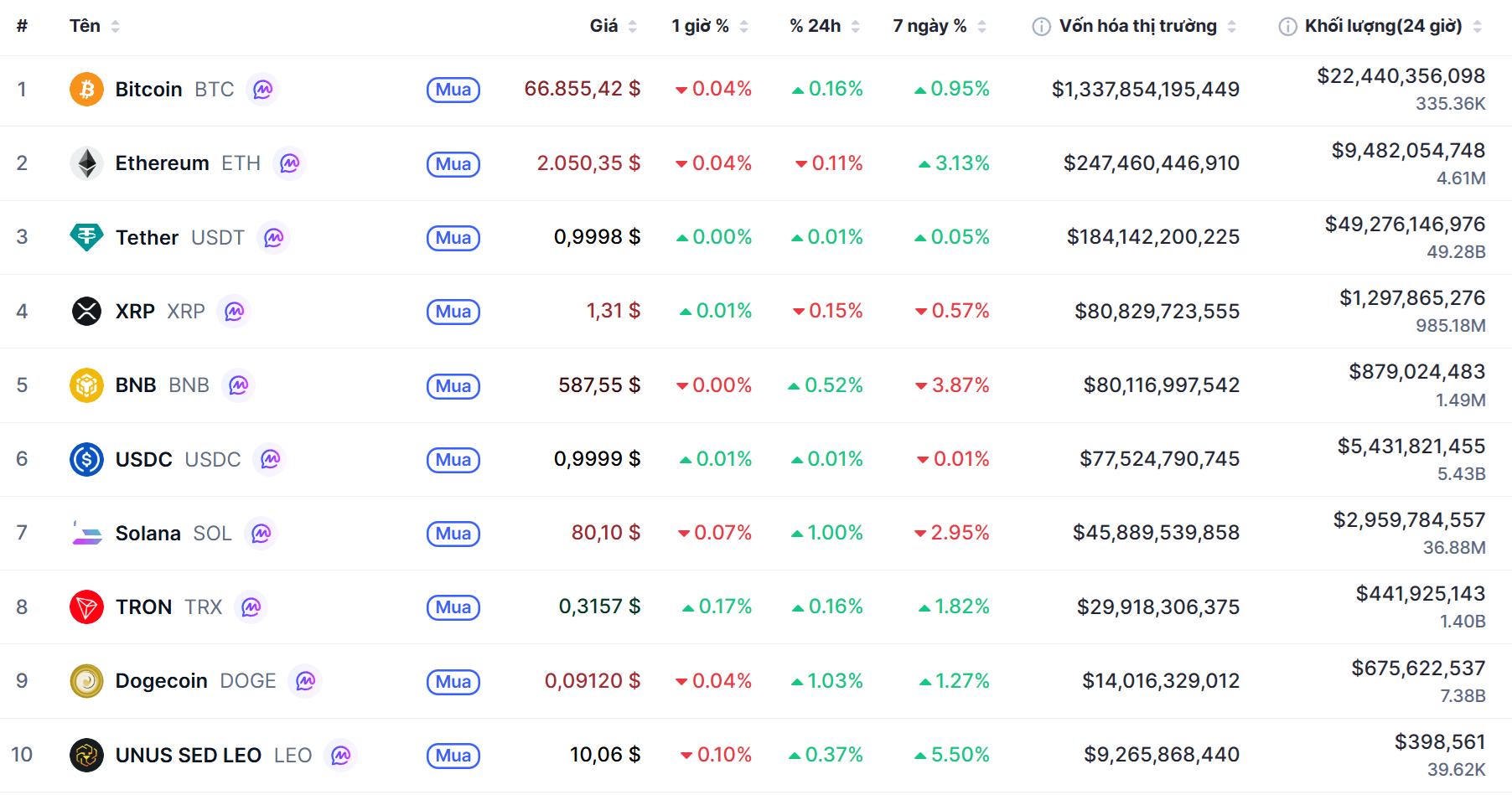 Top 10 dồdng coin