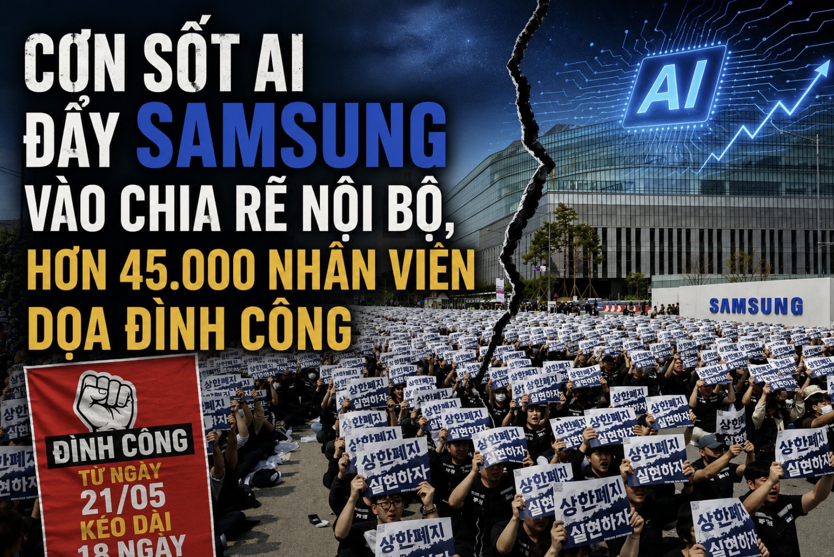Cơn sốt AI đẩy Samsung vào chia rẽ nội bộ, hơn 45.000 nhân viên dọa đình công 