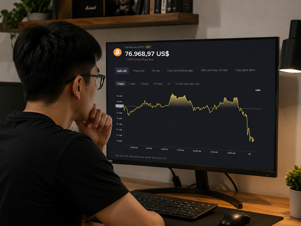 Giá Bitcoin hôm nay 18/5: Lao dốc xuống 77.000 USD, áp lực bán tăng mạnh 