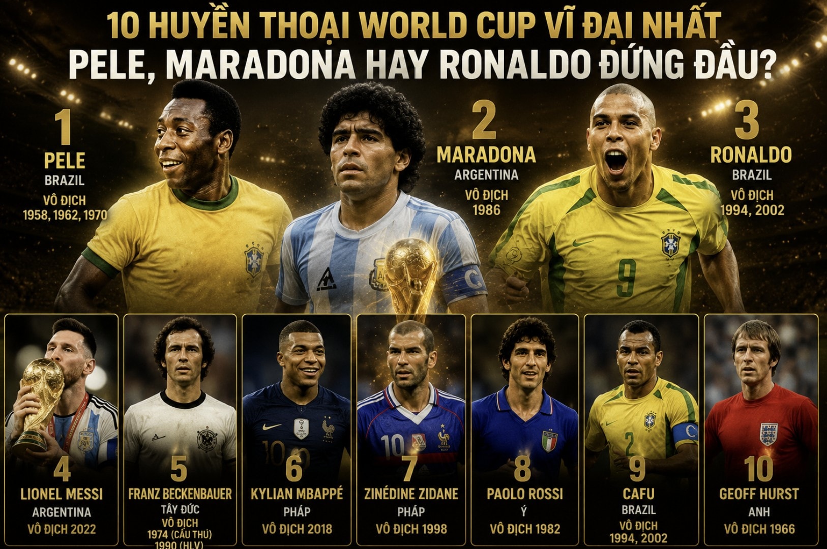 10 huyền thoại World Cup vĩ đại nhất: Pele, Maradona hay Ronaldo đứng đầu? 