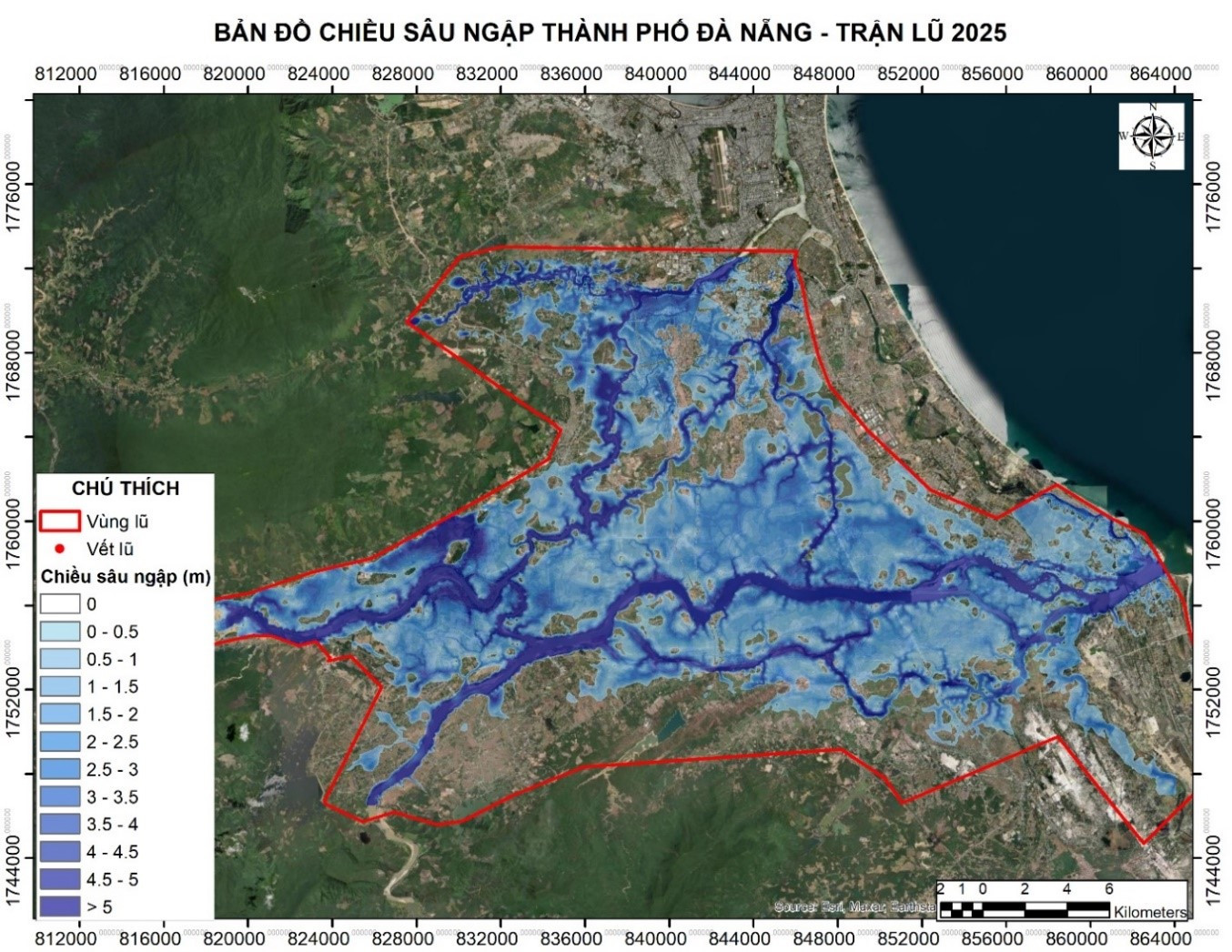 Bản đồ chiều sâu ngập lụt thành phố Đà Nẵng trong trận lũ năm 2025.
