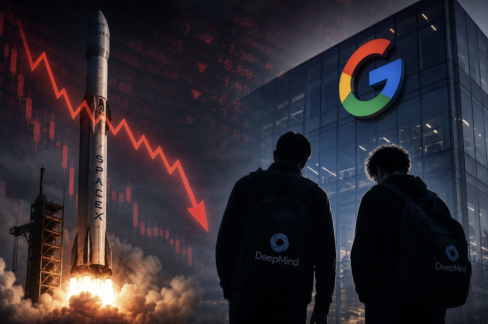 Cổ phiếu SpaceX giảm 16,43%, còn Alphabet giảm 5% sau khi mất 2 nhà nghiên cứu AI hàng đầu. Ảnh: SV