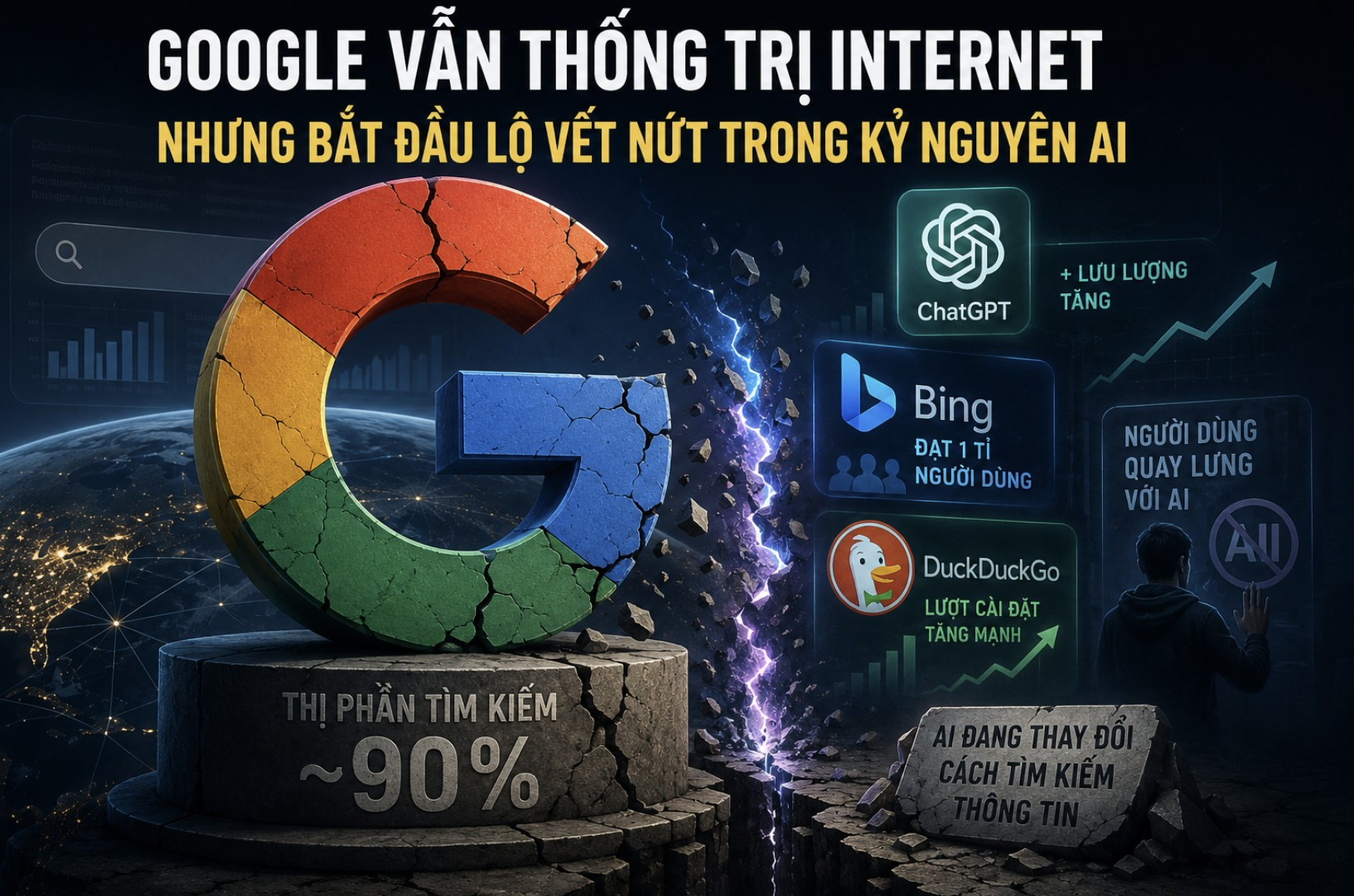 Google vẫn thống trị Internet nhưng bắt đầu lộ vết nứt trong kỷ nguyên AI