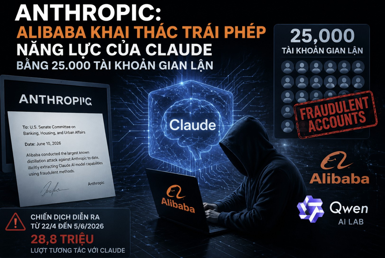Anthropic Alibaba khai thác trái phép năng lực AI của Claude bằng 25.000 tài khoản gian lận