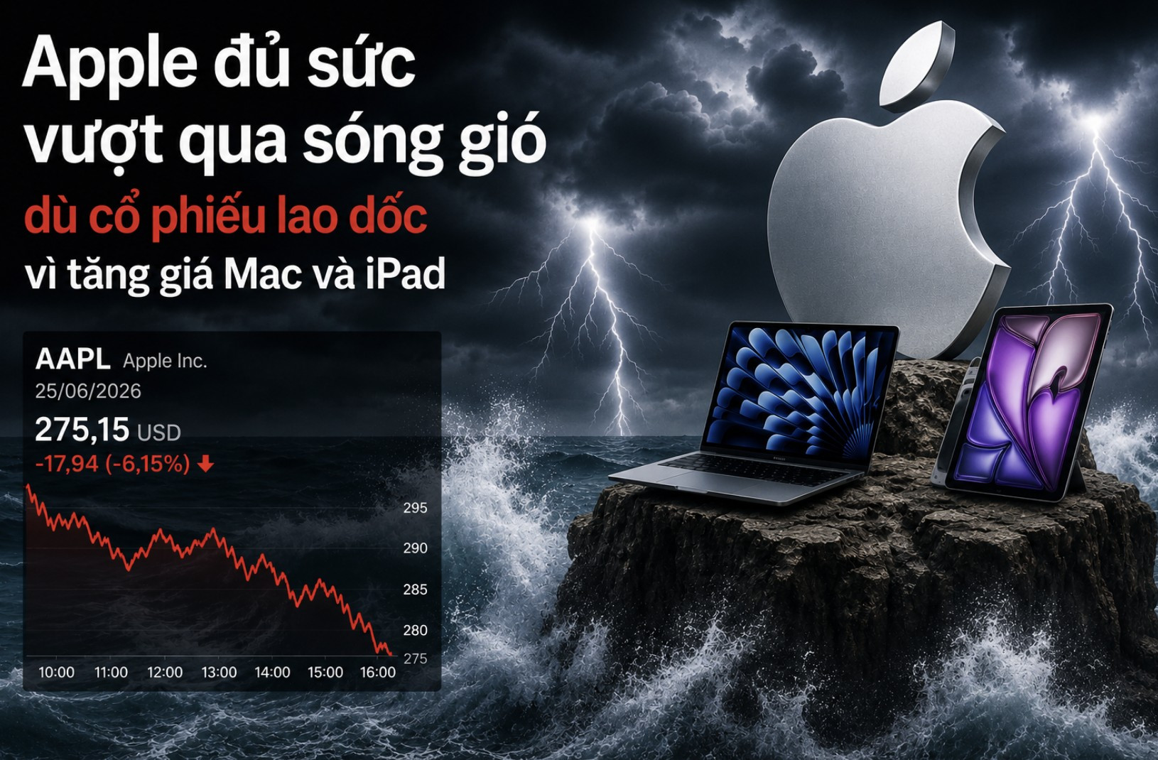 Apple đủ sức vượt sóng gió dù cổ phiếu lao dốc vì tăng giá Macbook và iPad