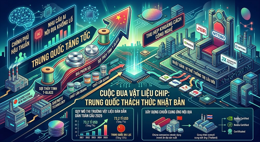 Trung Quốc tăng tốc chinh phục thị trường vật liệu chip, vật liệu bán dẫn thách thức vị thế thống trị của Nhật Bản