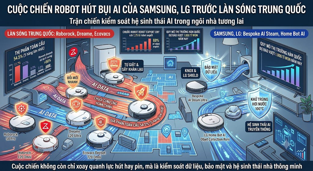 Cuộc chiến robot hút bụi AI của Samsung, LG trước làn sóng Trung Quốc