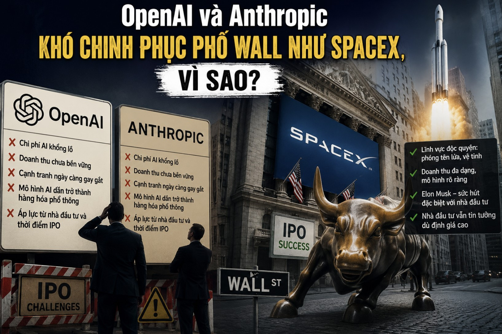 OpenAI và Anthropic khó chinh phục Phố Wall như SpaceX