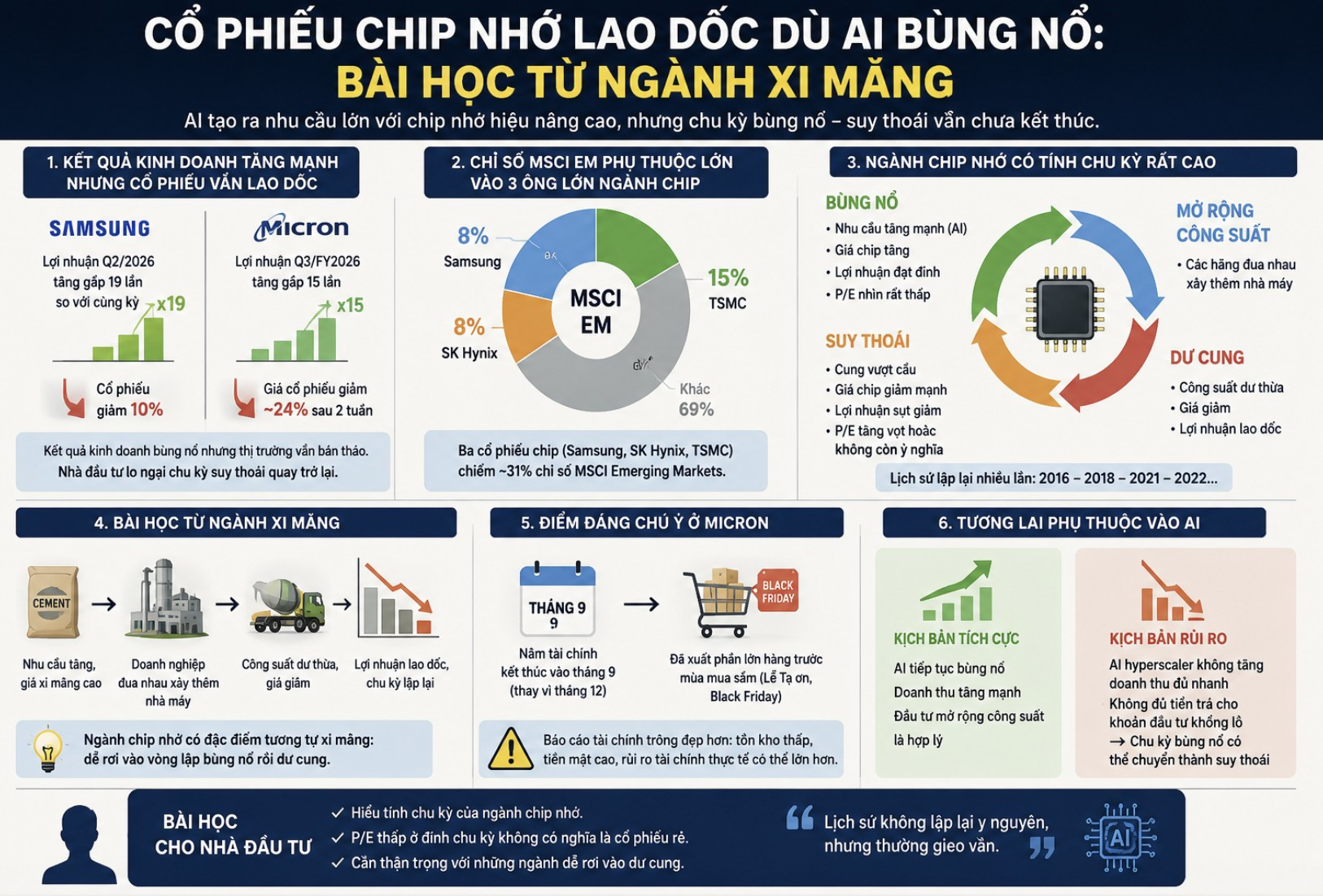 Cổ phiếu chip nhớ lao dốc dù AI bùng nổ Bài học từ ngành xi măng