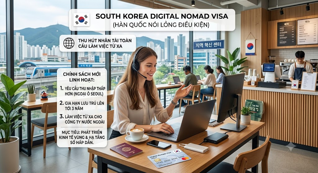 Hàn Quốc nới điều kiện thị thực du mục số, hút nhân tài toàn cầu làm việc từ xa 