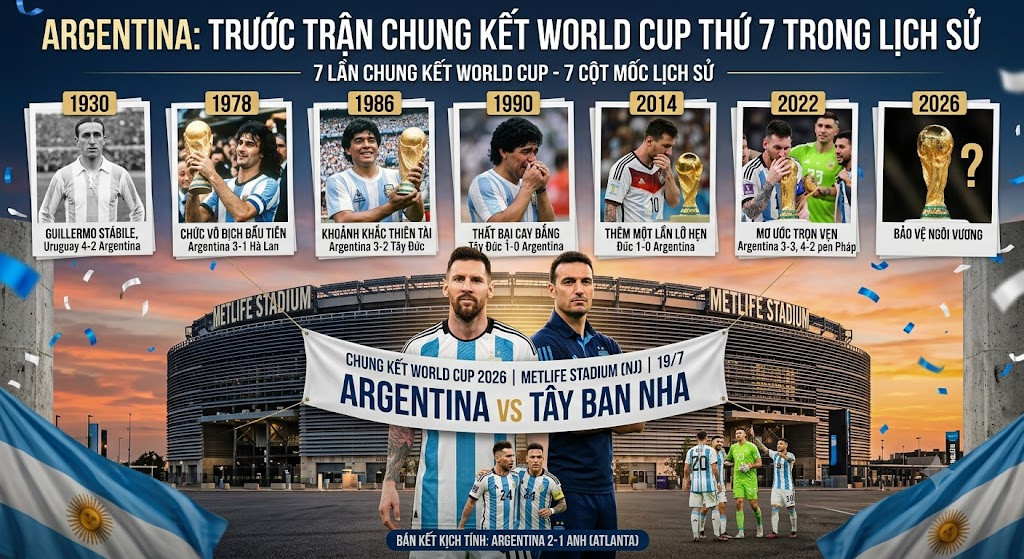 Argentina trước trận chung kết World Cup thứ 7 trong lịch sử 