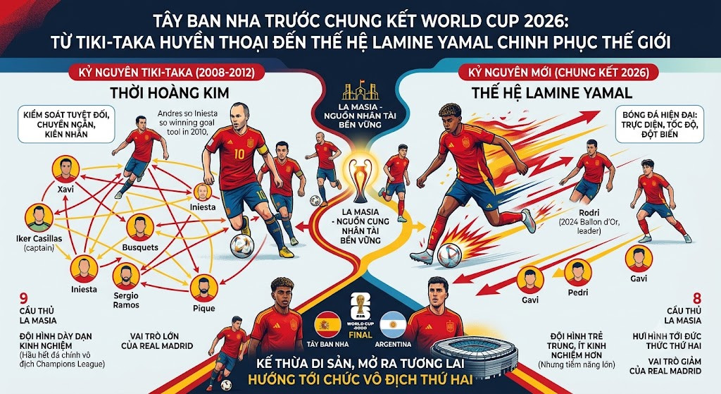 Tây Ban Nha trước chung kết World Cup 2026 khác gì thế hệ vô địch 2010?