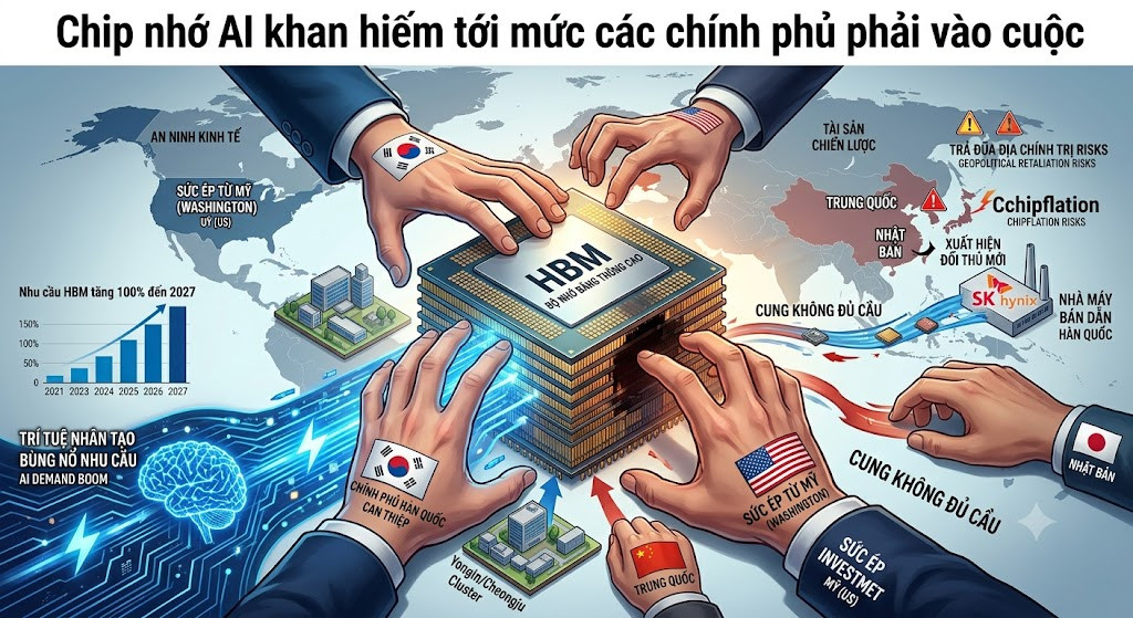 Chip nhớ AI khan hiếm tới mức chính phủ một số nước phải vào cuộc