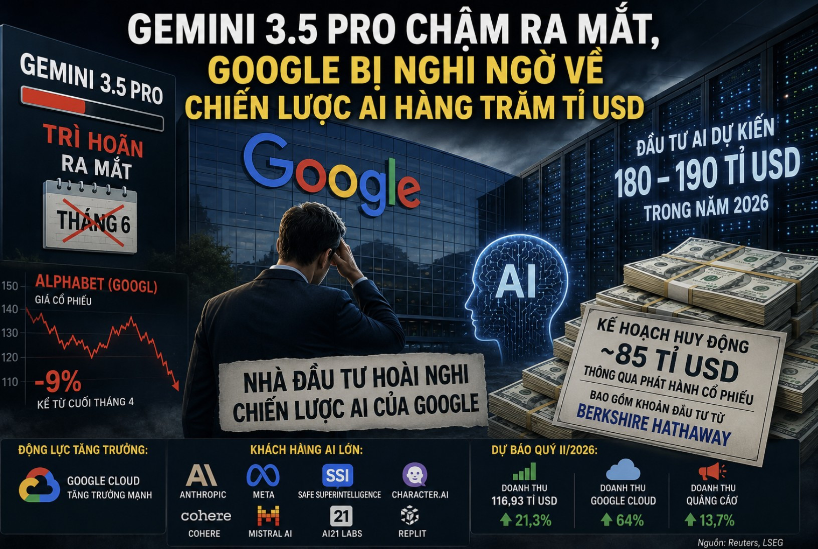 Gemini 3.5 Pro chậm ra mắt, Google bị nghi ngờ về chiến lược AI hàng trăm tỉ USD