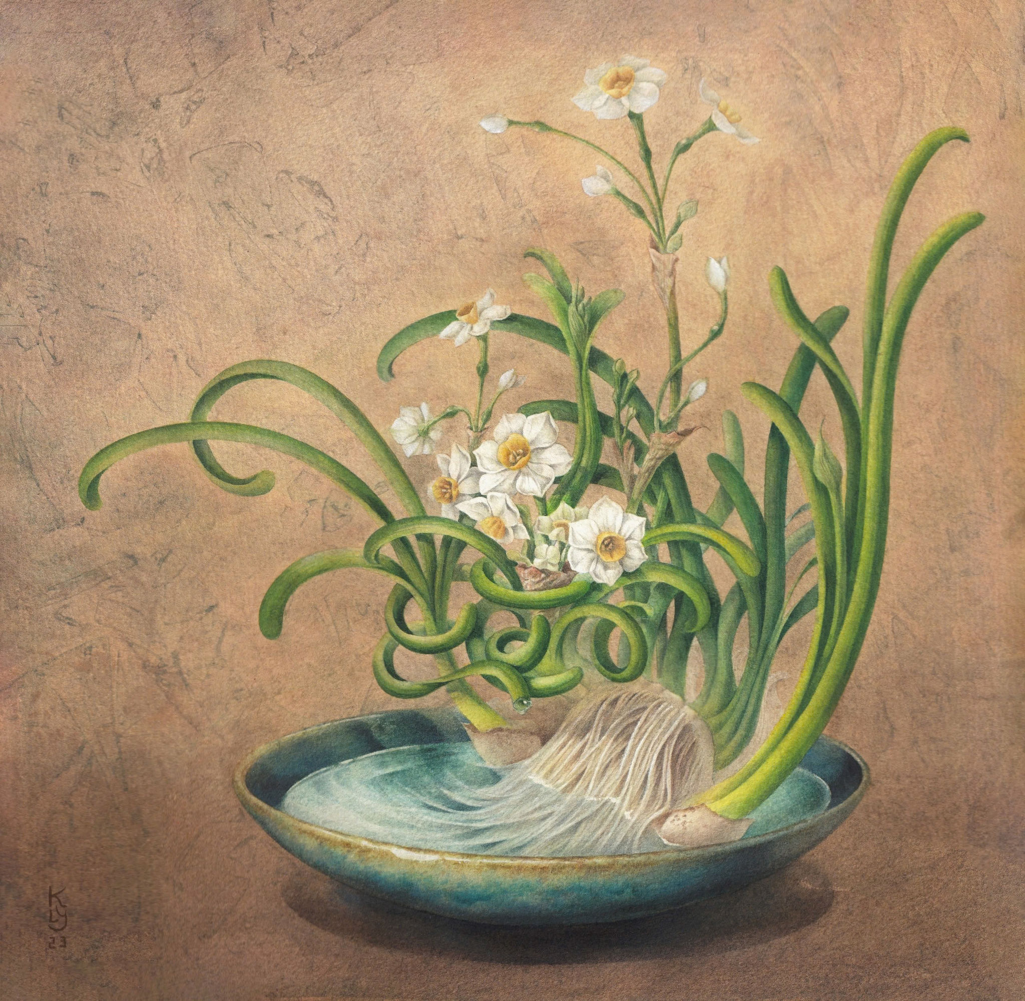 Hoa thủy tiên 36 cm x 36 cm (họa sĩ Ly Nguyễn)