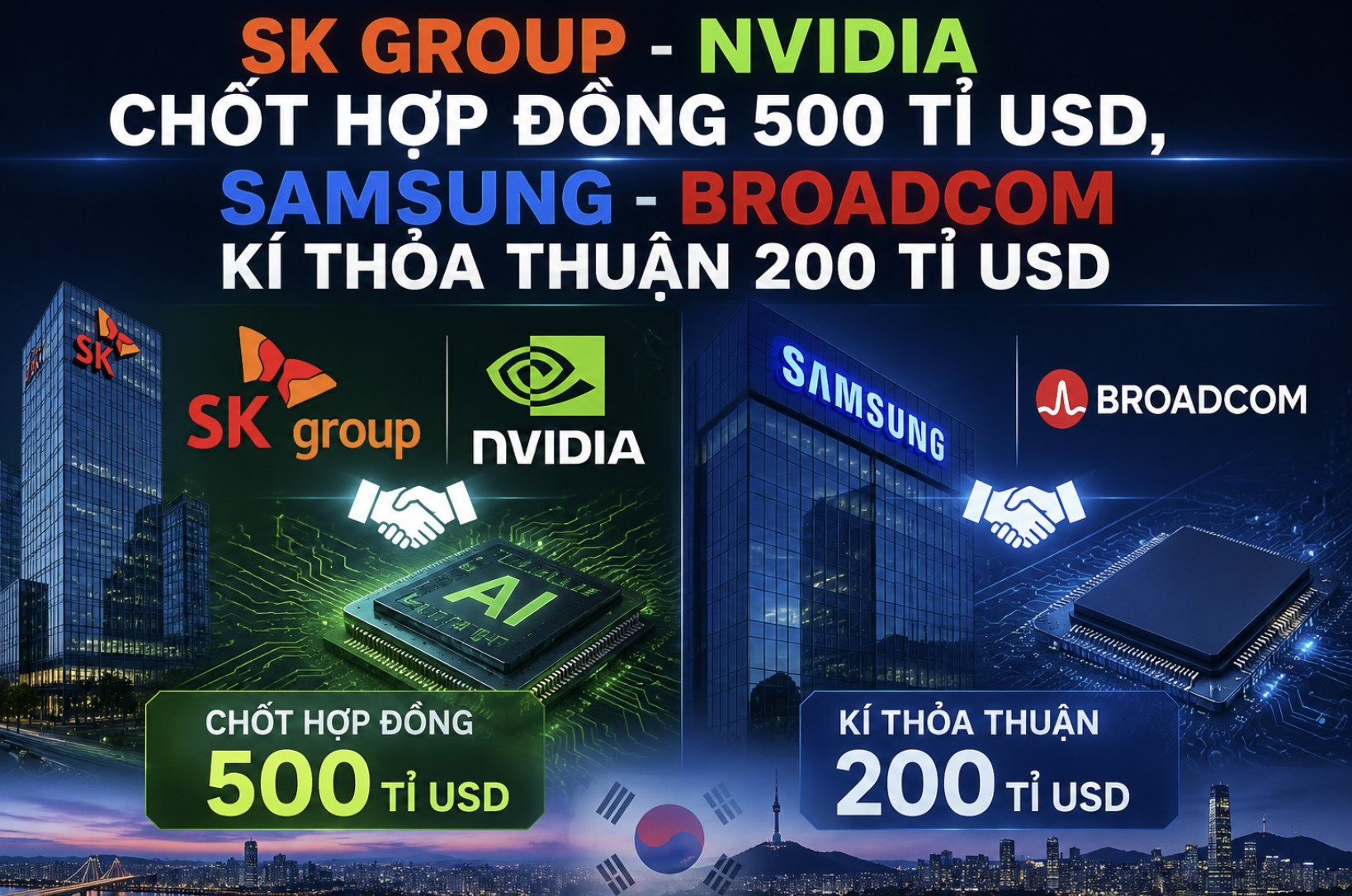 SK Group - Nvidia chốt hợp đồng 500 tỉ USD, Samsung - Broadcom kí thỏa thuận 200 tỉ USD