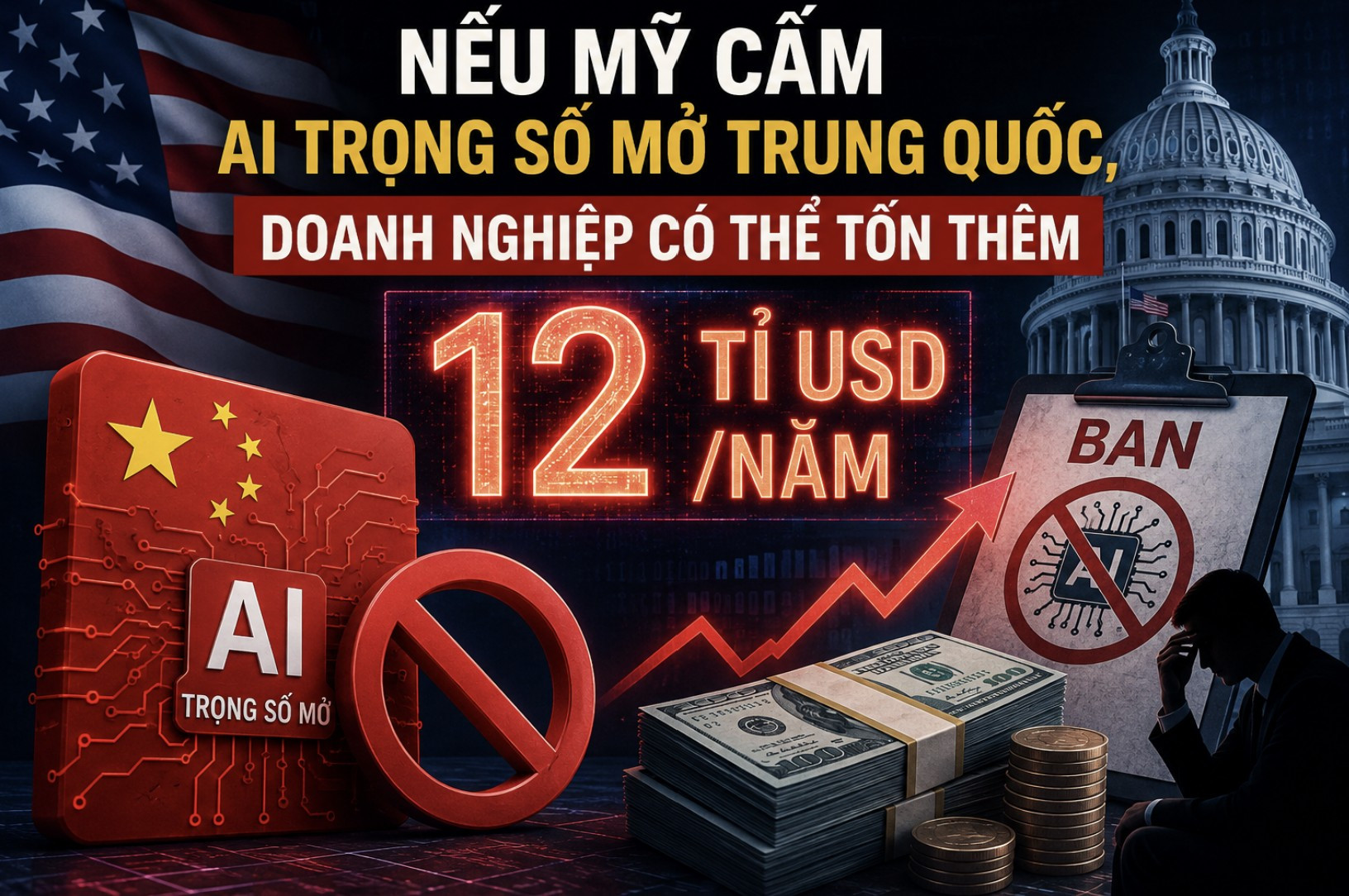 Nếu Mỹ cấm AI trọng số mở Trung Quốc, doanh nghiệp có thể tốn thêm 12 tỉ USDnăm