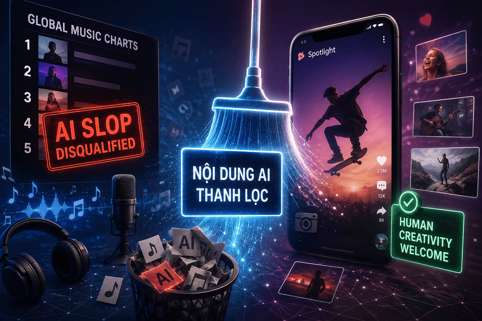 Bảng xếp hạng âm nhạc và các ứng dụng bắt đầu siết chất lượng nội dung AI 